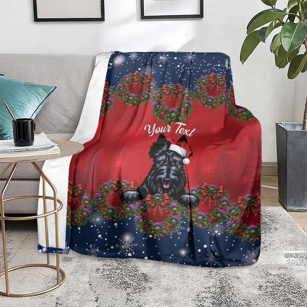 Scottish Terrier Christmas Personalised Blanket Thistle Wreath Bow Nollaig Chridheil
