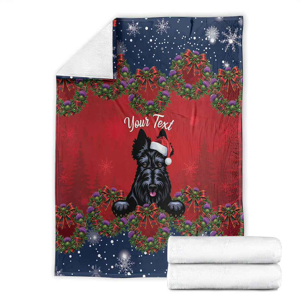 Scottish Terrier Christmas Personalised Blanket Thistle Wreath Bow Nollaig Chridheil