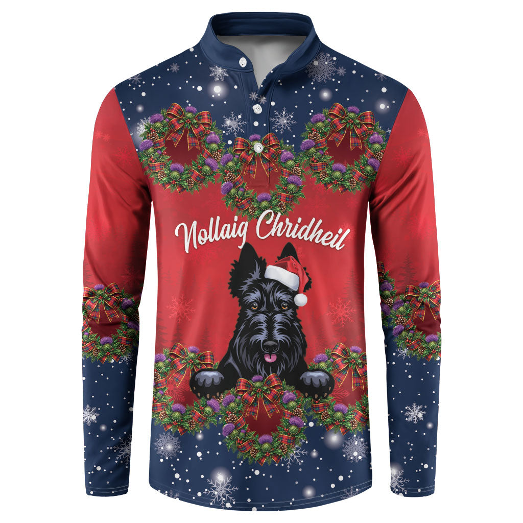 Scottish Terrier Christmas Personalised Button Sweatshirt Thistle Wreath Bow Nollaig Chridheil