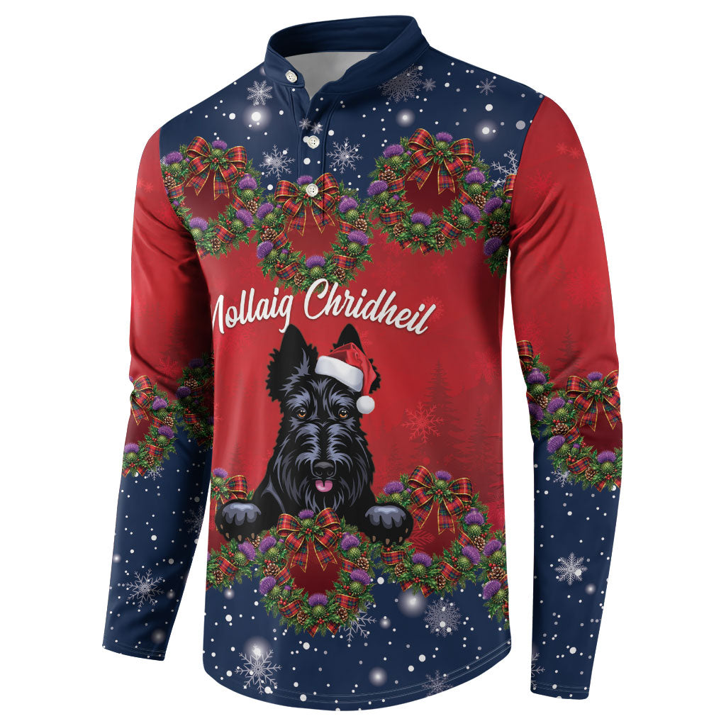 Scottish Terrier Christmas Personalised Button Sweatshirt Thistle Wreath Bow Nollaig Chridheil