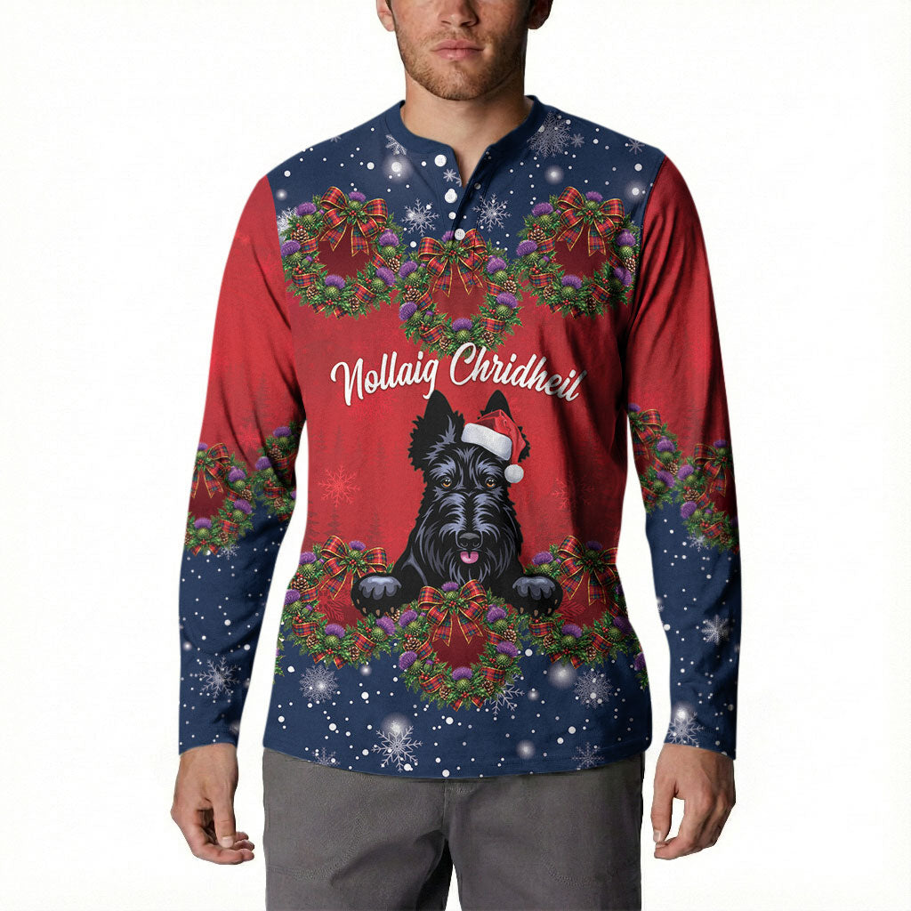 Scottish Terrier Christmas Personalised Button Sweatshirt Thistle Wreath Bow Nollaig Chridheil