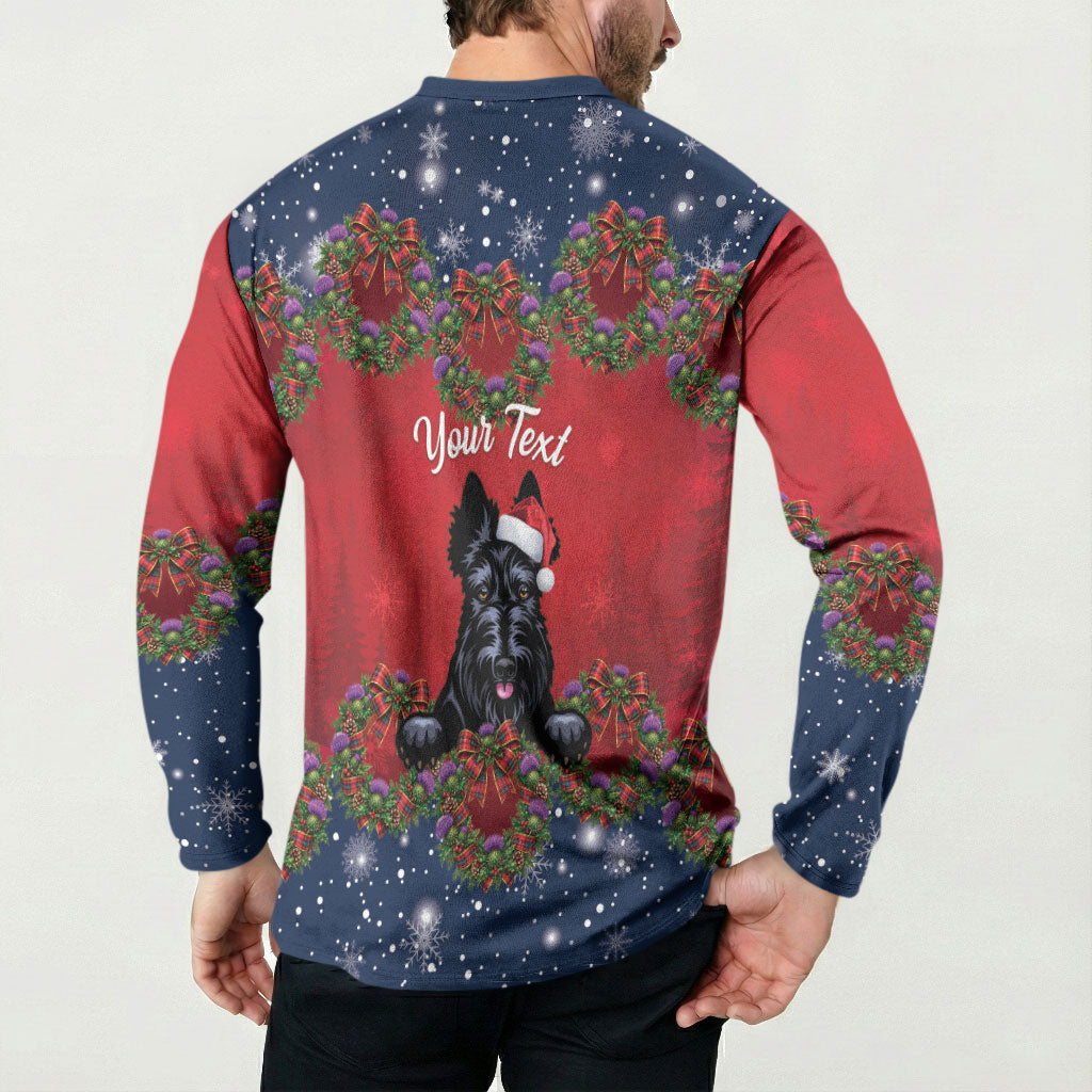 Scottish Terrier Christmas Personalised Button Sweatshirt Thistle Wreath Bow Nollaig Chridheil