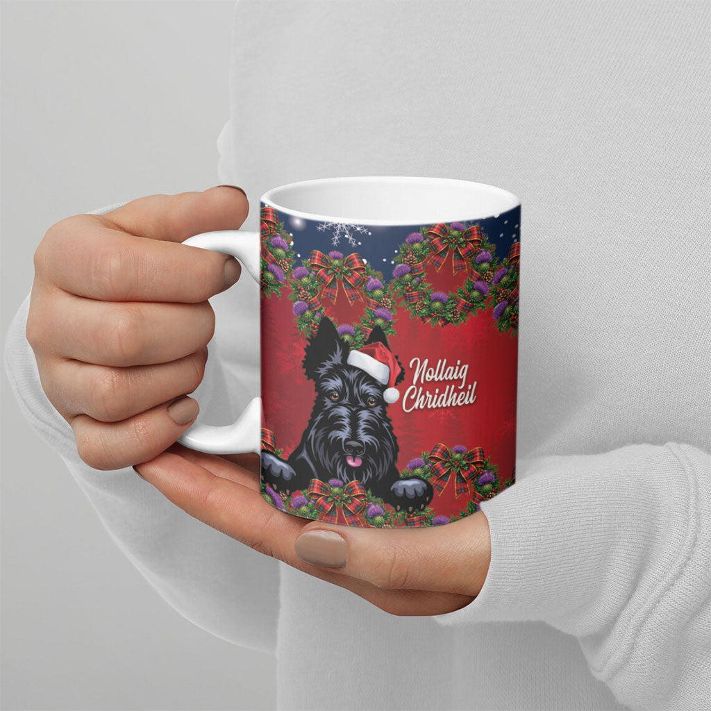 Scottish Terrier Christmas Personalised Ceramic Mug Thistle Wreath Bow Nollaig Chridheil