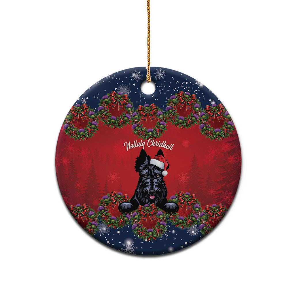 Scottish Terrier Christmas Personalised Ceramic Ornament Thistle Wreath Bow Nollaig Chridheil