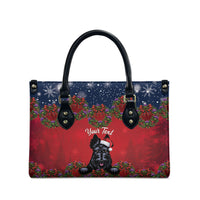 Scottish Terrier Christmas Personalised Leather Bag Thistle Wreath Bow Nollaig Chridheil