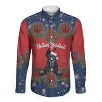 Scottish Terrier Christmas Personalised Long Sleeve Button Shirt Thistle Wreath Bow Nollaig Chridheil
