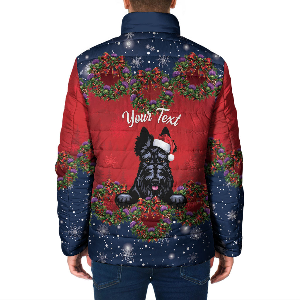Scottish Terrier Christmas Personalised Padded Jacket Thistle Wreath Bow Nollaig Chridheil