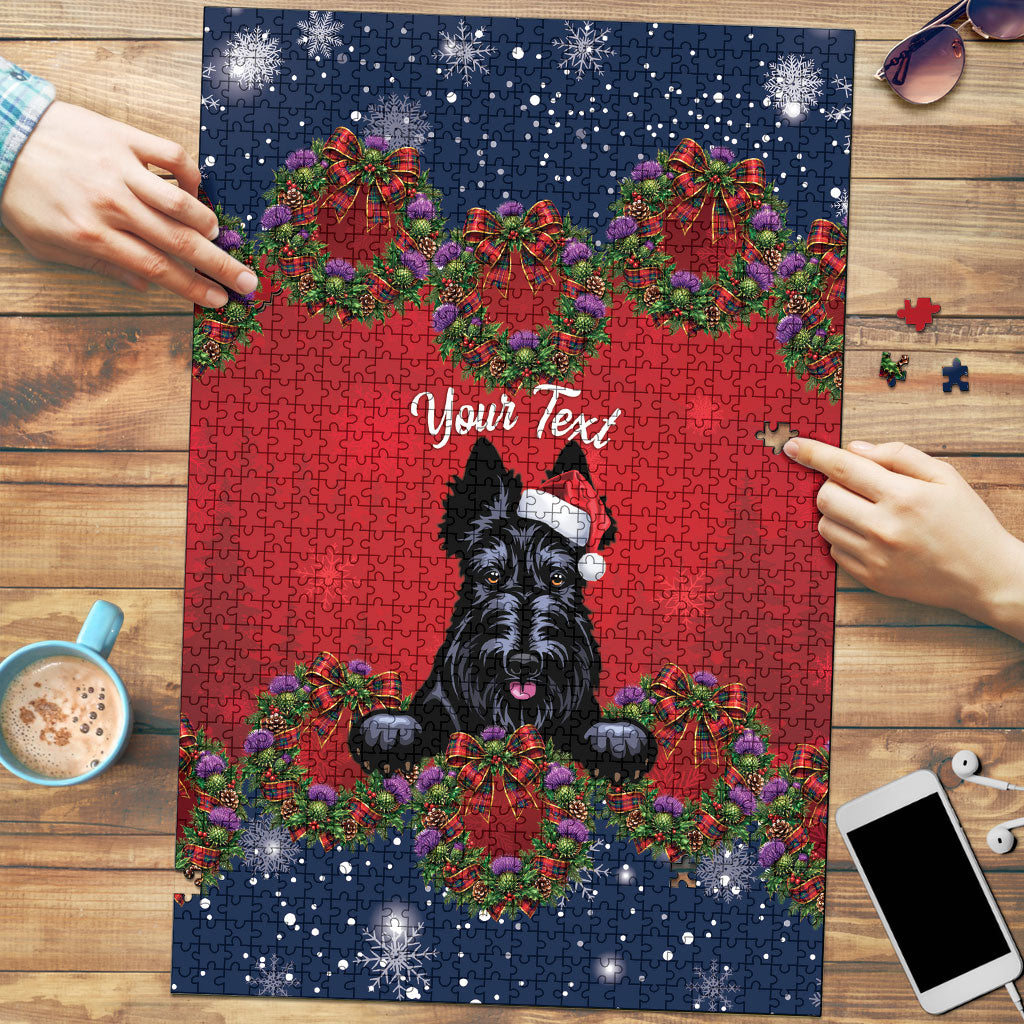 Scottish Terrier Christmas Personalised Puzzle Thistle Wreath Bow Nollaig Chridheil