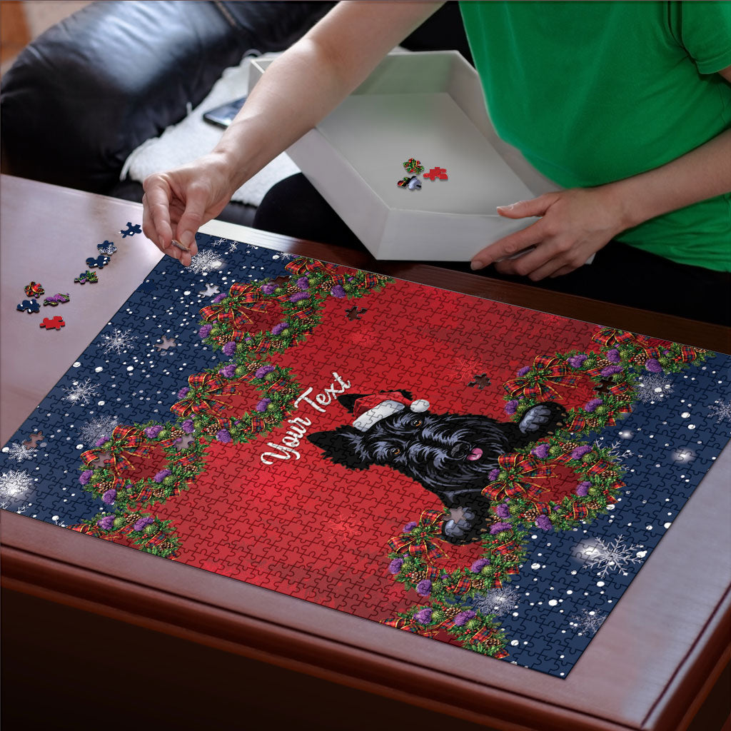 Scottish Terrier Christmas Personalised Puzzle Thistle Wreath Bow Nollaig Chridheil
