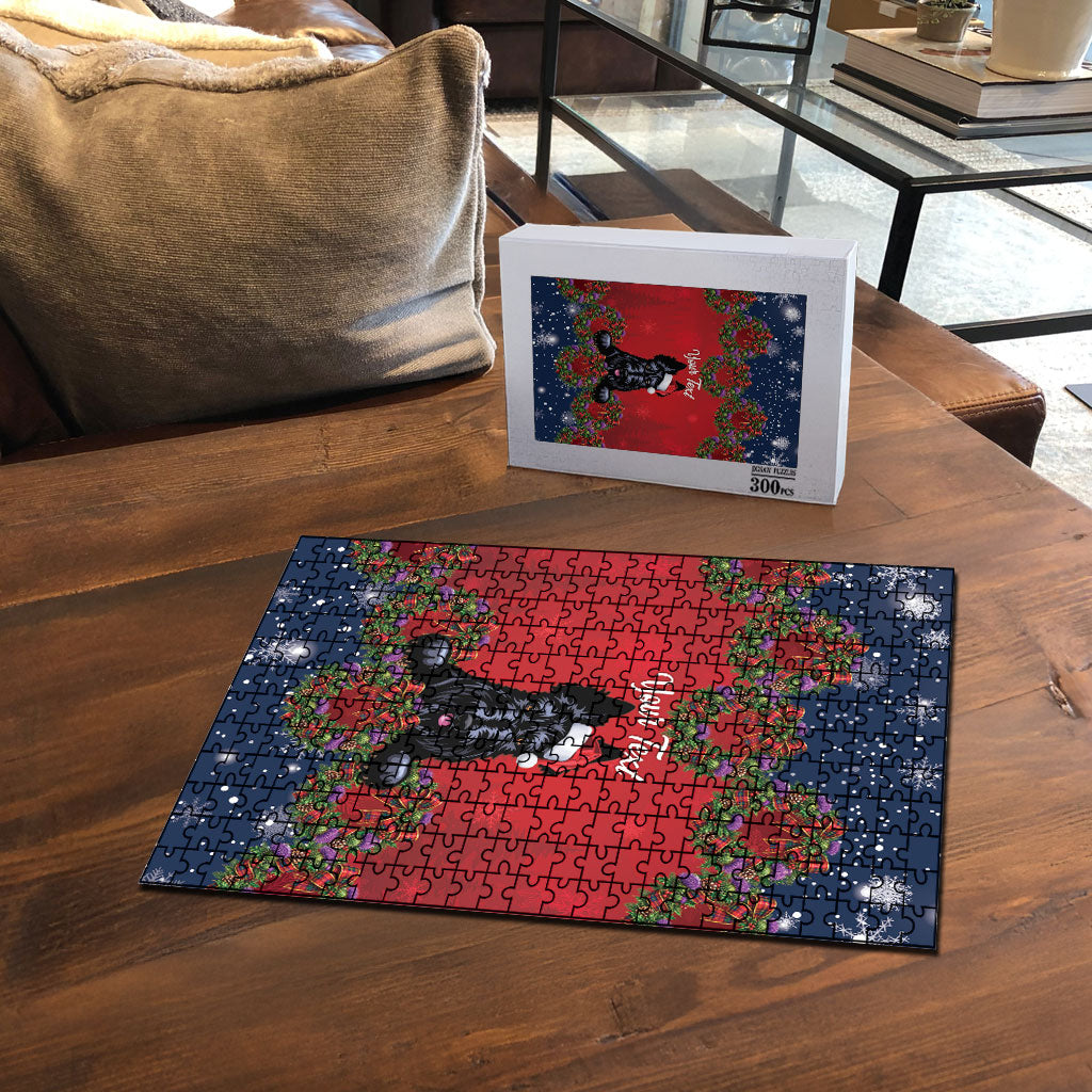 Scottish Terrier Christmas Personalised Puzzle Thistle Wreath Bow Nollaig Chridheil
