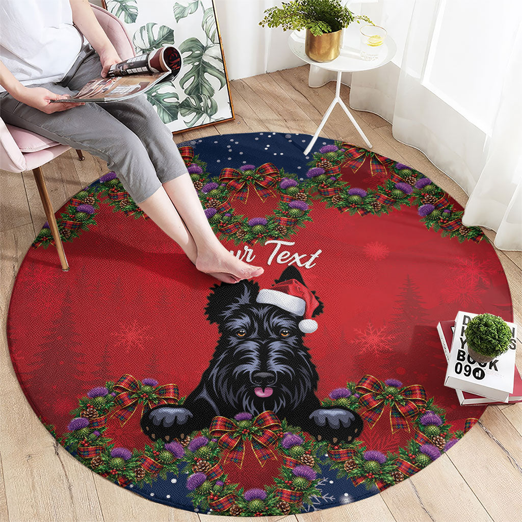 Scottish Terrier Christmas Personalised Round Carpet Thistle Wreath Bow Nollaig Chridheil
