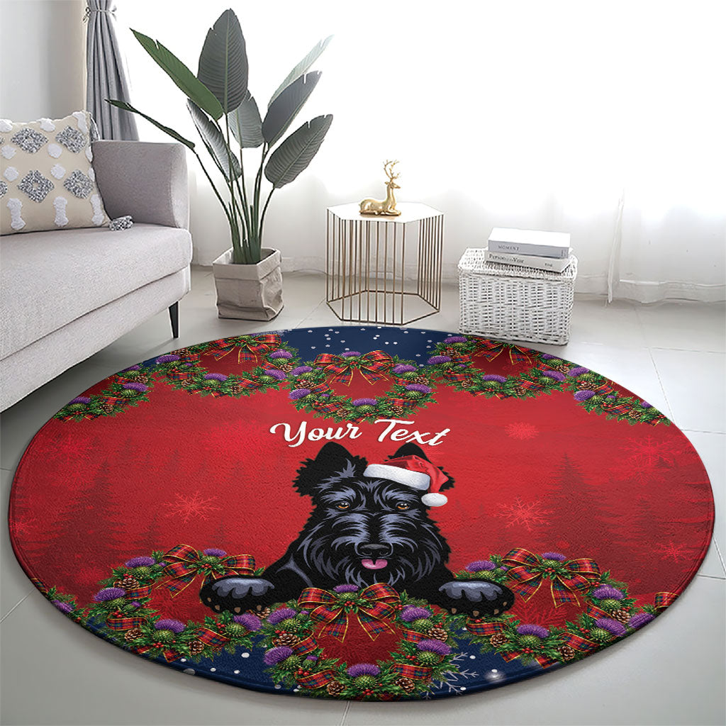 Scottish Terrier Christmas Personalised Round Carpet Thistle Wreath Bow Nollaig Chridheil