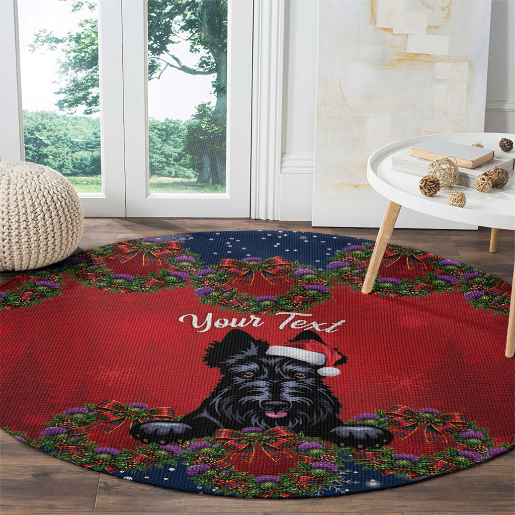 Scottish Terrier Christmas Personalised Round Carpet Thistle Wreath Bow Nollaig Chridheil