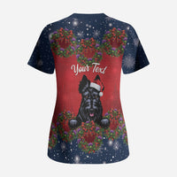 Scottish Terrier Christmas Personalised Scrub Top Thistle Wreath Bow Nollaig Chridheil