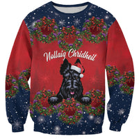 Scottish Terrier Christmas Personalised Sweatshirt Thistle Wreath Bow Nollaig Chridheil