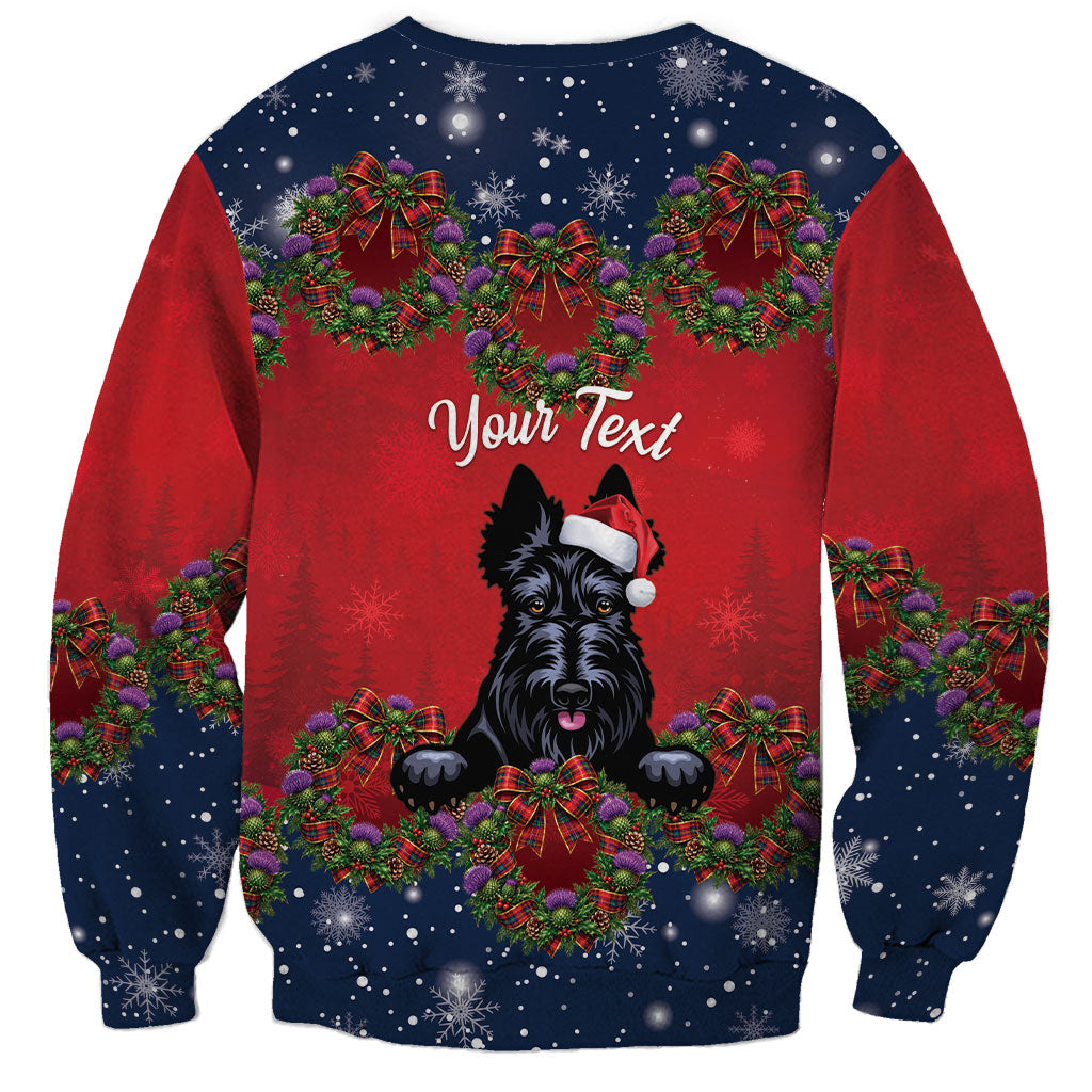 Scottish Terrier Christmas Personalised Sweatshirt Thistle Wreath Bow Nollaig Chridheil