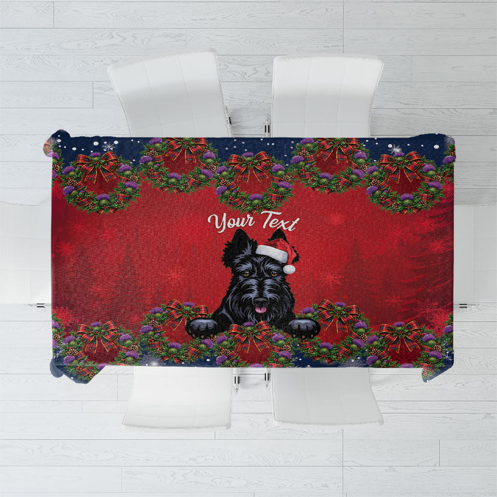 Scottish Terrier Christmas Personalised Tablecloth Thistle Wreath Bow Nollaig Chridheil