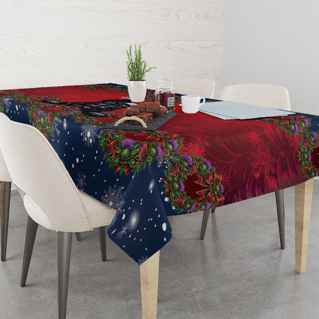 Scottish Terrier Christmas Personalised Tablecloth Thistle Wreath Bow Nollaig Chridheil