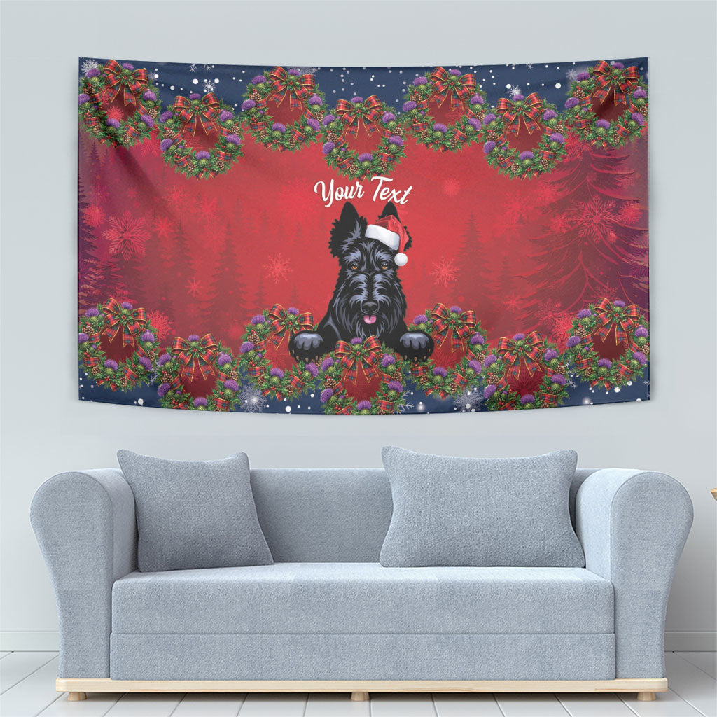 Scottish Terrier Christmas Personalised Tapestry Thistle Wreath Bow Nollaig Chridheil