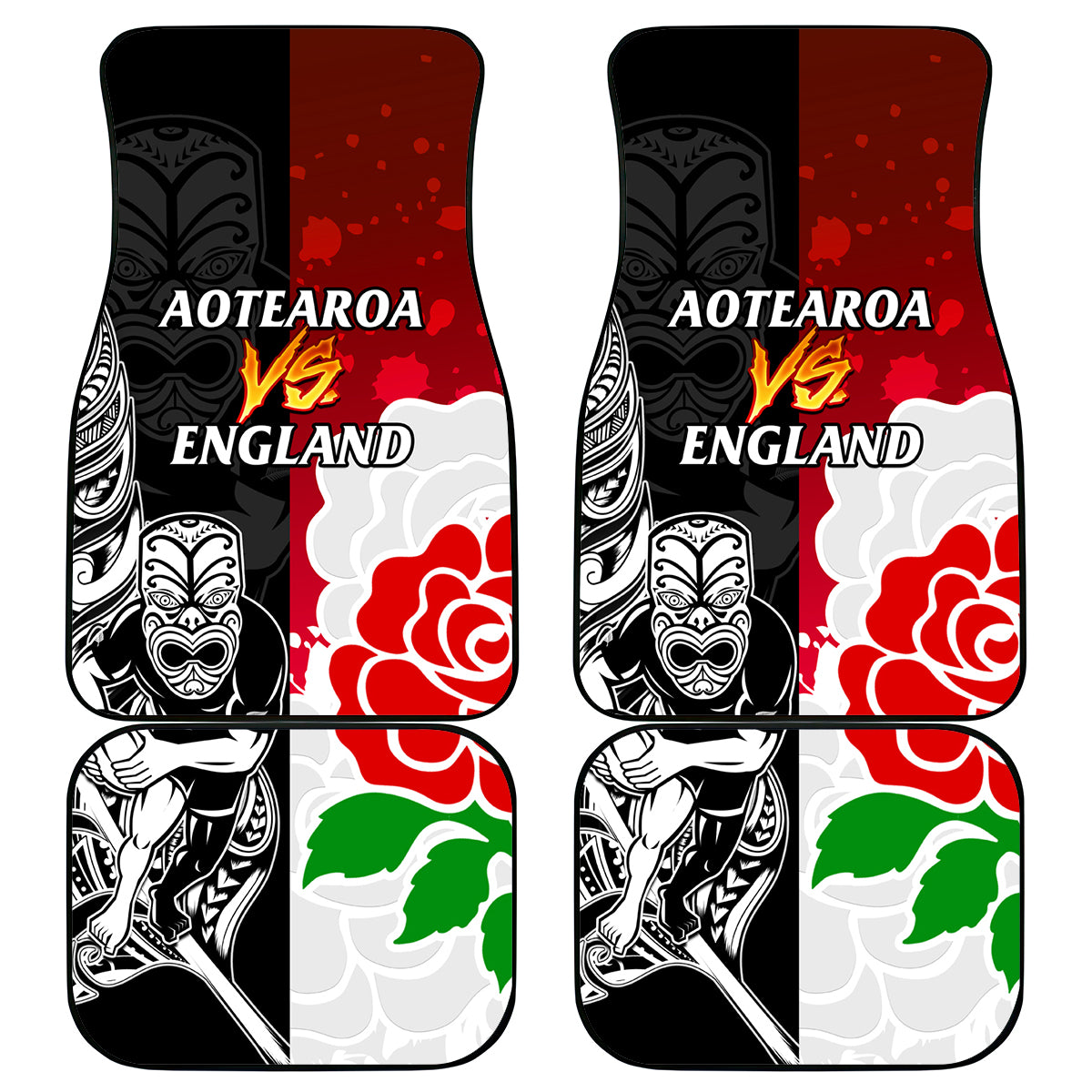 New Zealand And England Rugby Car Mats 2023 World Cup All Black Combine Red Roses - Wonder Print Shop