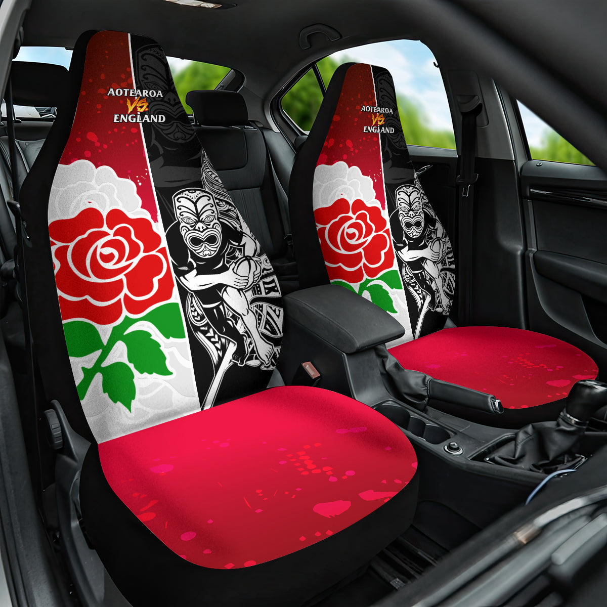 New Zealand And England Rugby Car Seat Cover 2023 World Cup All Black Combine Red Roses - Wonder Print Shop