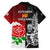 New Zealand And England Rugby Family Matching Long Sleeve Bodycon Dress and Hawaiian Shirt 2023 World Cup All Black Combine Red Roses - Wonder Print Shop