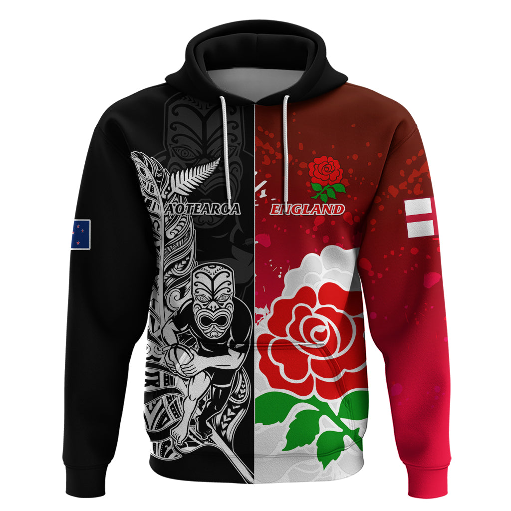 New Zealand And England Rugby Hoodie 2023 World Cup All Black Combine Red Roses - Wonder Print Shop