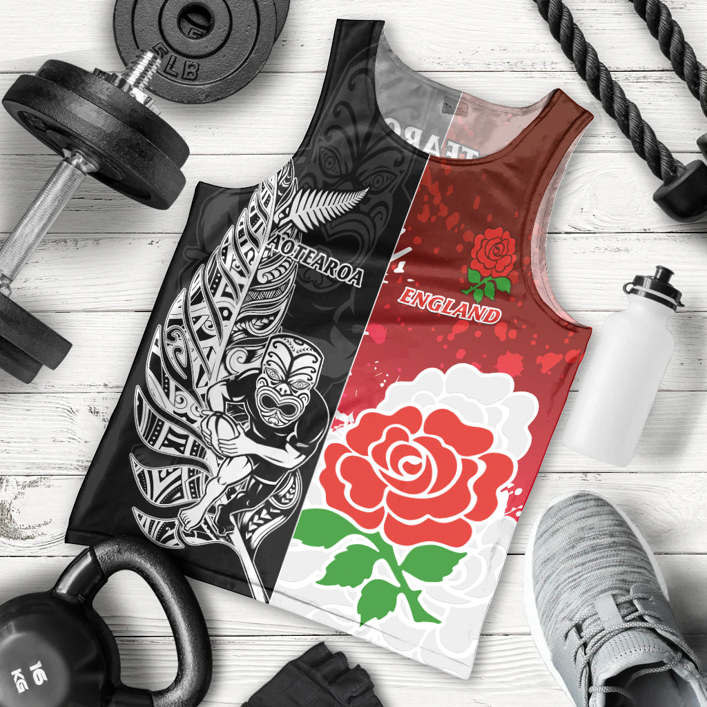 New Zealand And England Rugby Men Tank Top 2023 World Cup All Black Combine Red Roses - Wonder Print Shop