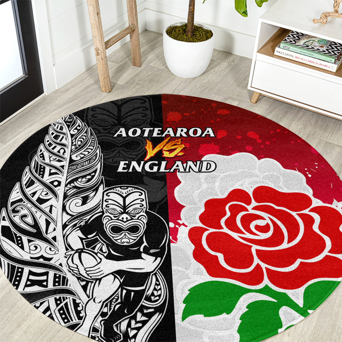 new-zealand-and-england-rugby-round-carpet-2023-world-cup-all-black-combine-red-roses