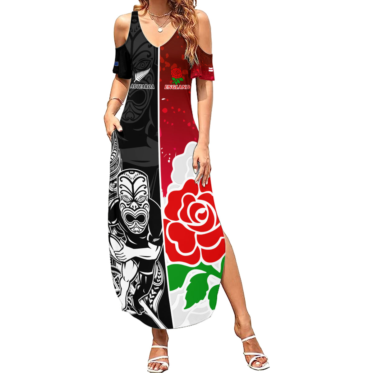 new-zealand-and-england-rugby-summer-maxi-dress-2023-world-cup-all-black-combine-red-roses