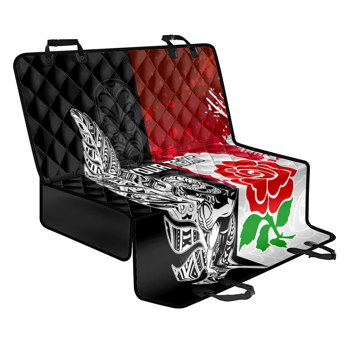 Custom New Zealand And England Rugby Back Car Seat Cover 2023 World Cup All Black Combine Red Roses - Wonder Print Shop