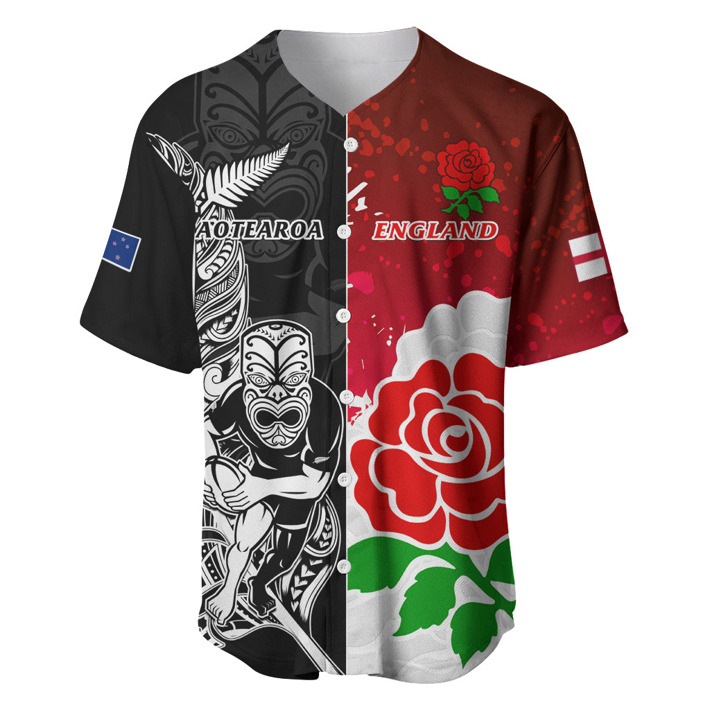 Custom New Zealand And England Rugby Baseball Jersey 2023 World Cup All Black Combine Red Roses - Wonder Print Shop