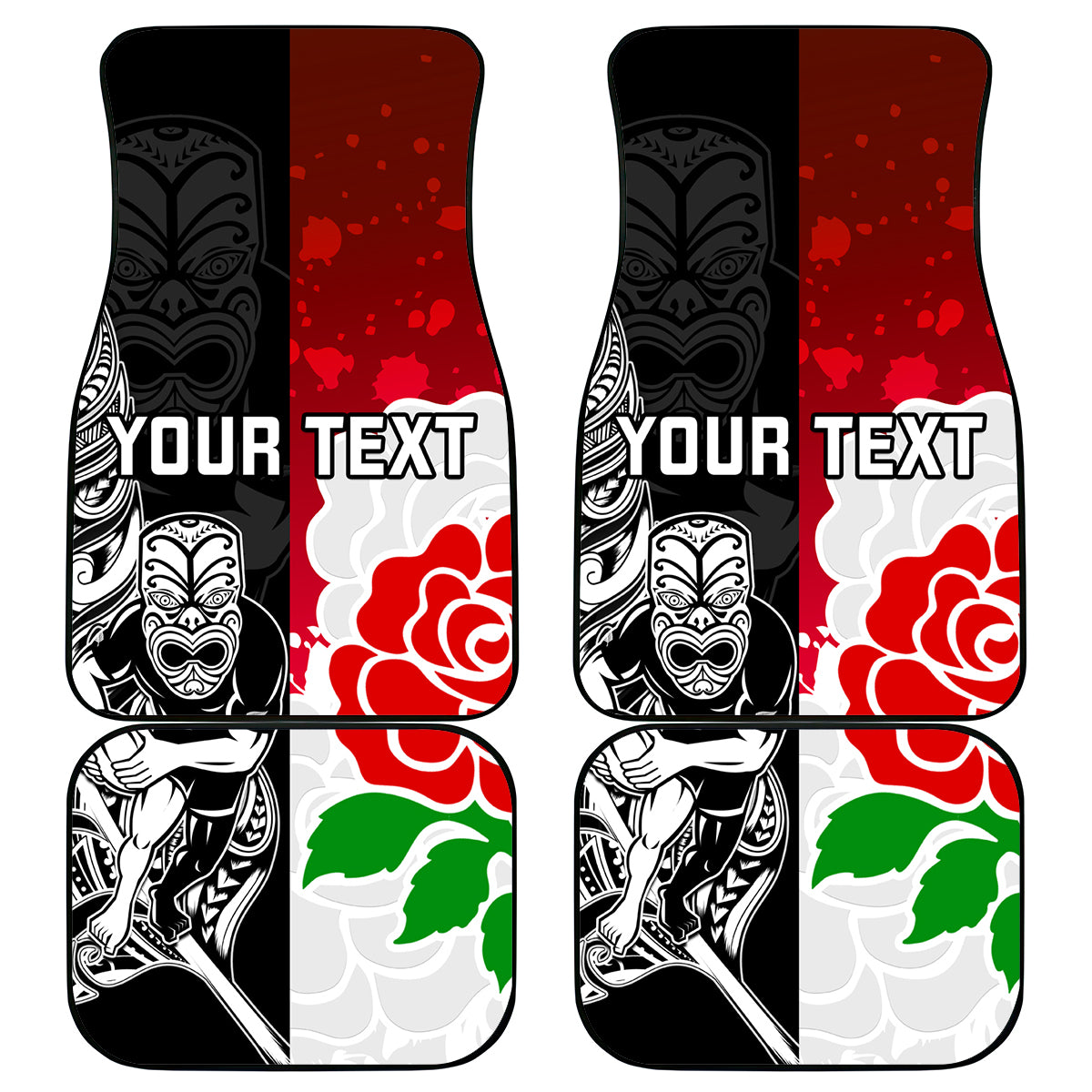 Custom New Zealand And England Rugby Car Mats 2023 World Cup All Black Combine Red Roses - Wonder Print Shop