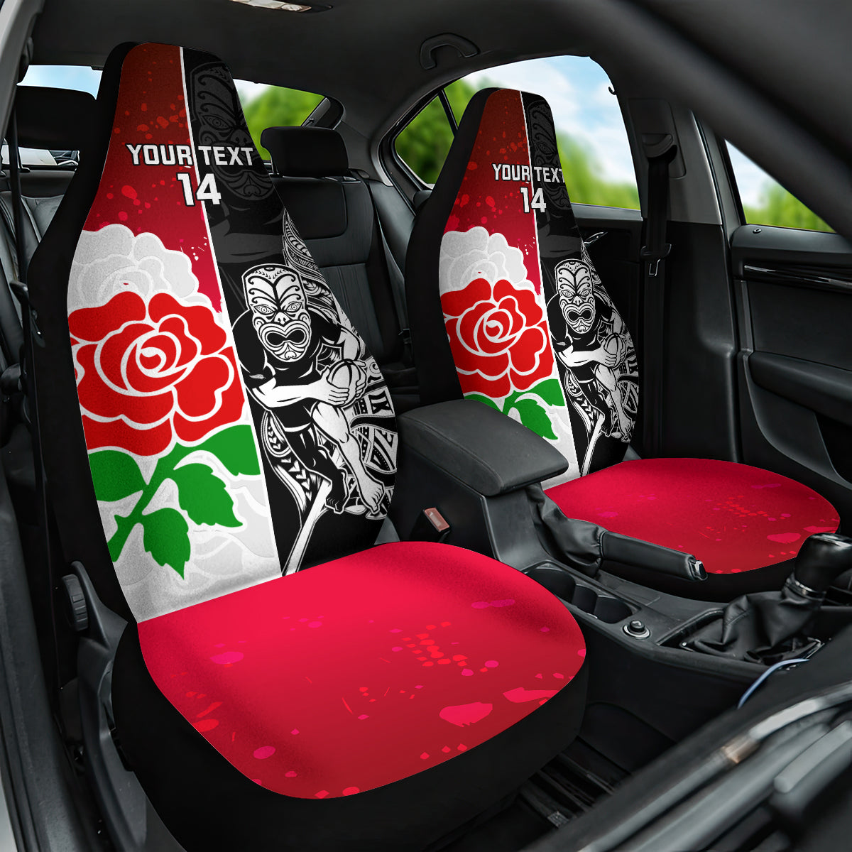 Custom New Zealand And England Rugby Car Seat Cover 2023 World Cup All Black Combine Red Roses - Wonder Print Shop