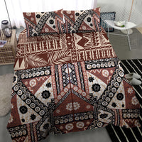 Brown tapa-pattern bedding set with duvet cover and 2 pillowcases, bold geometric design