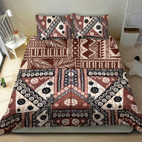 Brown tapa-style bedding set: patterned duvet cover with two matching pillowcases