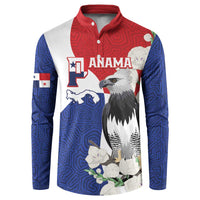 Red, blue and white button sweatshirt with front eagle and floral graphic