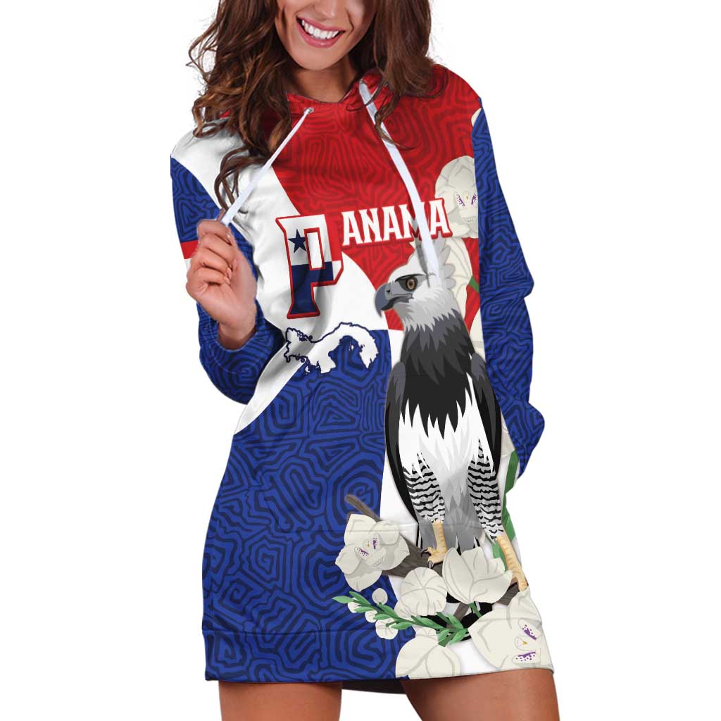 Panama Independence Day Hoodie Dress Harpy Eagle With Mola Pattern - Flag Style