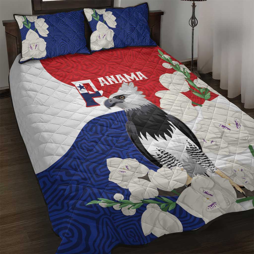 Panama Independence Day Quilt Bed Set Harpy Eagle With Mola Pattern - Flag Style - Wonder Print Shop