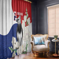 Harpy eagle flag-style window curtain panels with red top, blue lower, and white details.