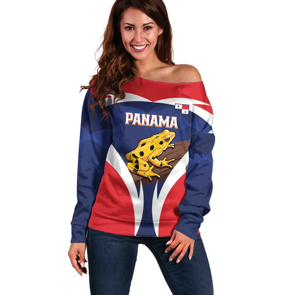 Panama Golden Frog Off Shoulder Sweater Coat Of Arms - Sporty Style - Wonder Print Shop