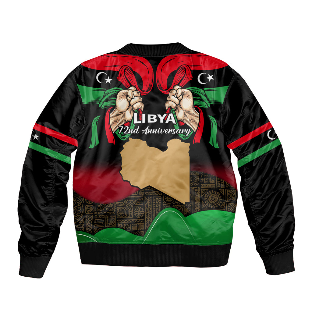 Unisex bomber jacket, black with Libya map and 72nd Anniversary graphic on back
