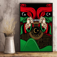 Libya Independence Day canvas wall art, black-and-Red flag waves with green accents and emblem
