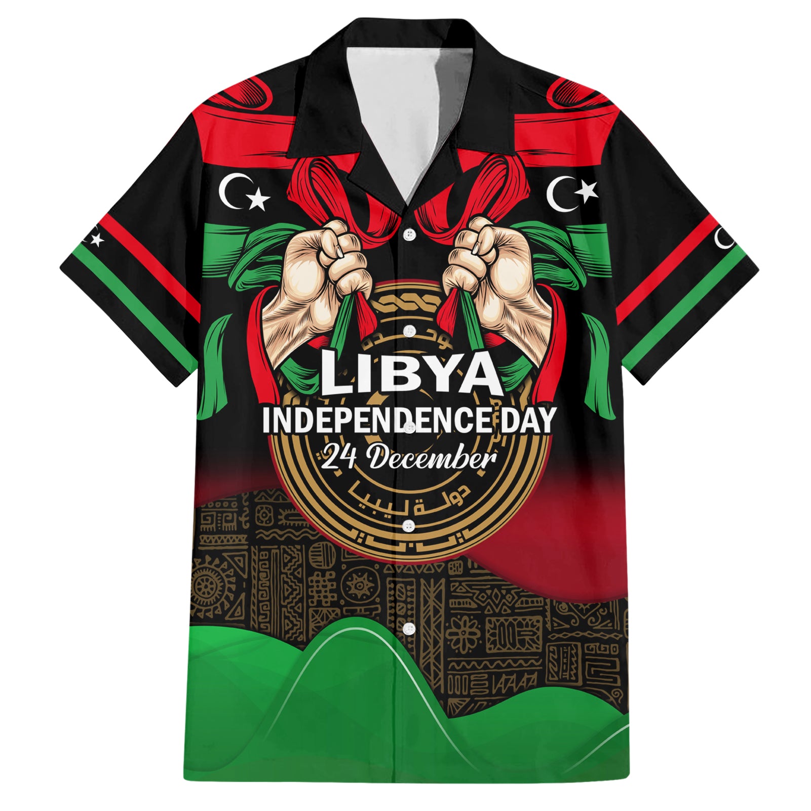 Libya Independence Day Hawaiian Shirt Happy 24 December African Pattern Flag Style - Wonder Print Shop