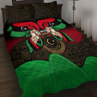 Libya quilt bed set with quilted waves and emblem graphic, black red green