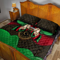 Libya quilt bed set with two pillowcases, bold red green black emblem design