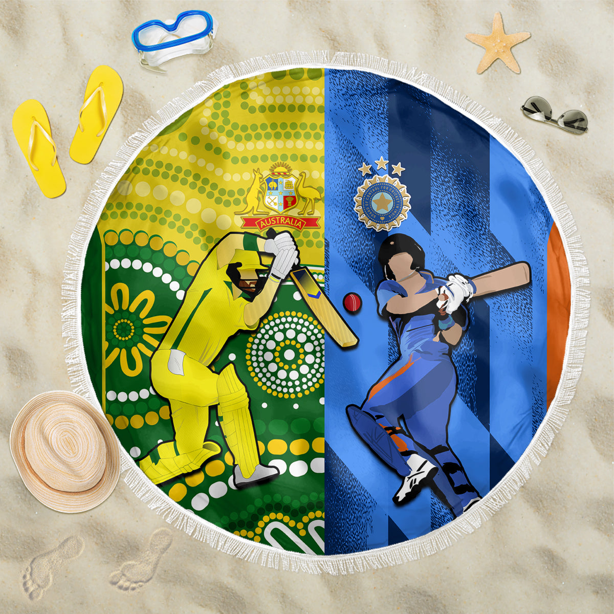 Australia And India Cricket Beach Blanket 2023 World Cup Final Together - Wonder Print Shop