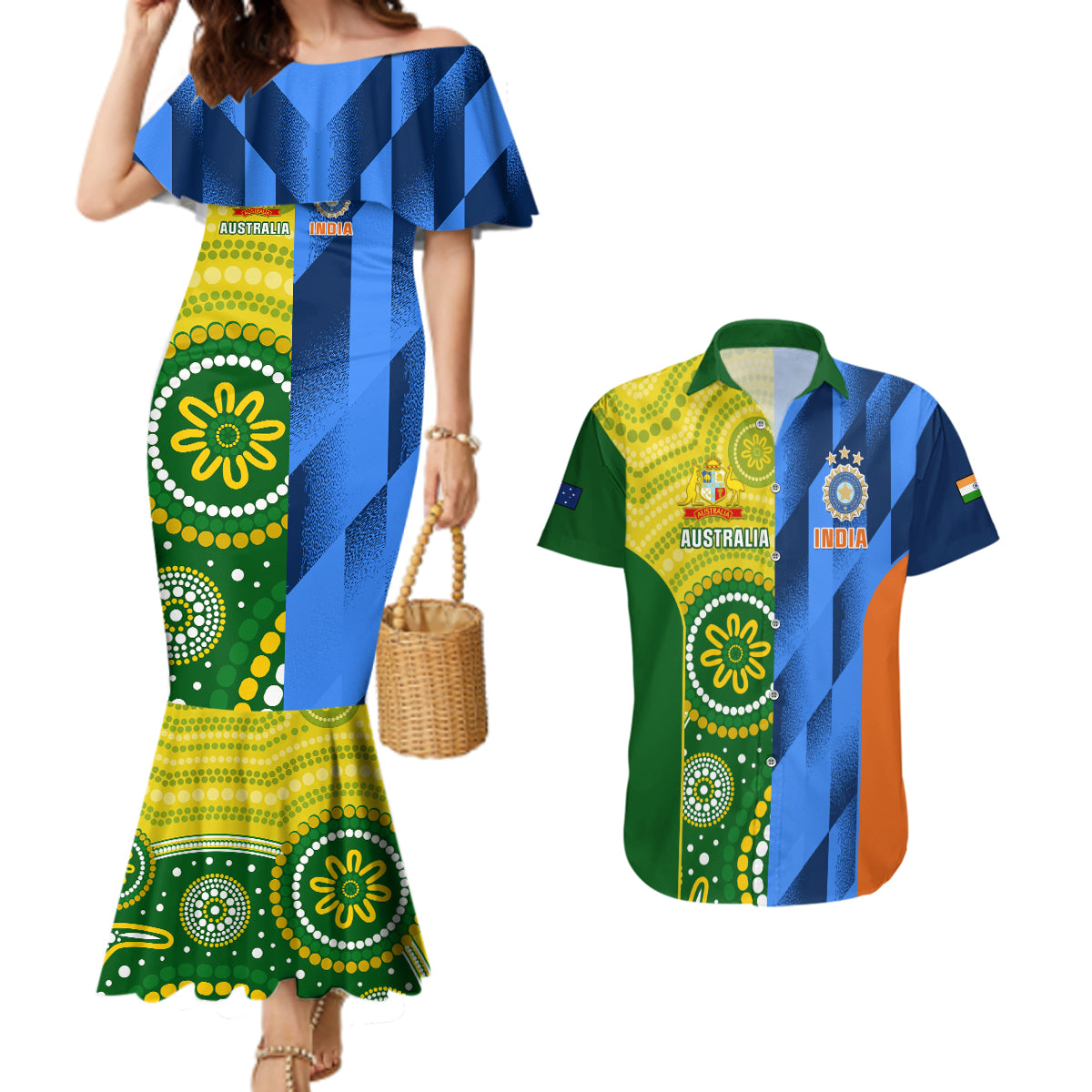 Australia And India Cricket Couples Matching Mermaid Dress and Hawaiian Shirt 2023 World Cup Final Together - Wonder Print Shop