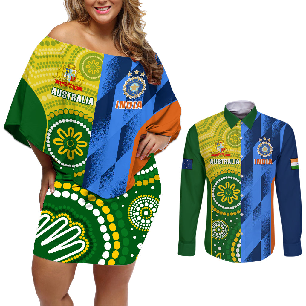 Australia And India Cricket Couples Matching Off Shoulder Short Dress and Long Sleeve Button Shirt 2023 World Cup Final Together - Wonder Print Shop