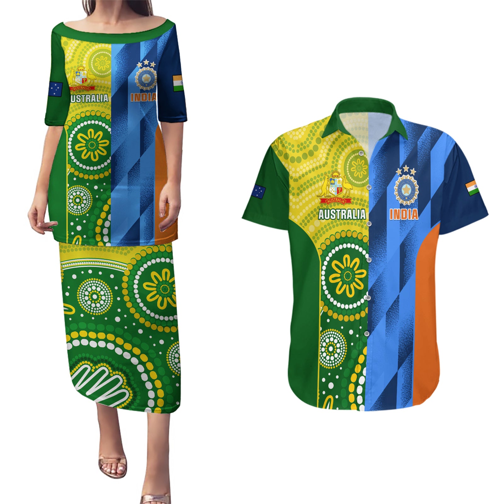 Australia And India Cricket Couples Matching Puletasi Dress and Hawaiian Shirt 2023 World Cup Final Together - Wonder Print Shop